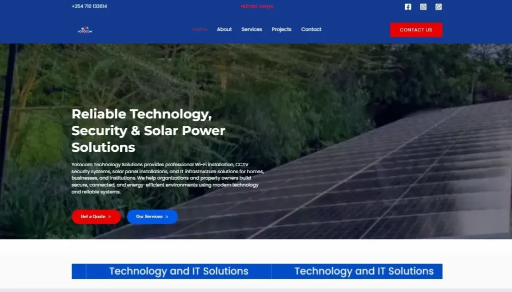 Corporate website design for a solar and technology company in Kenya